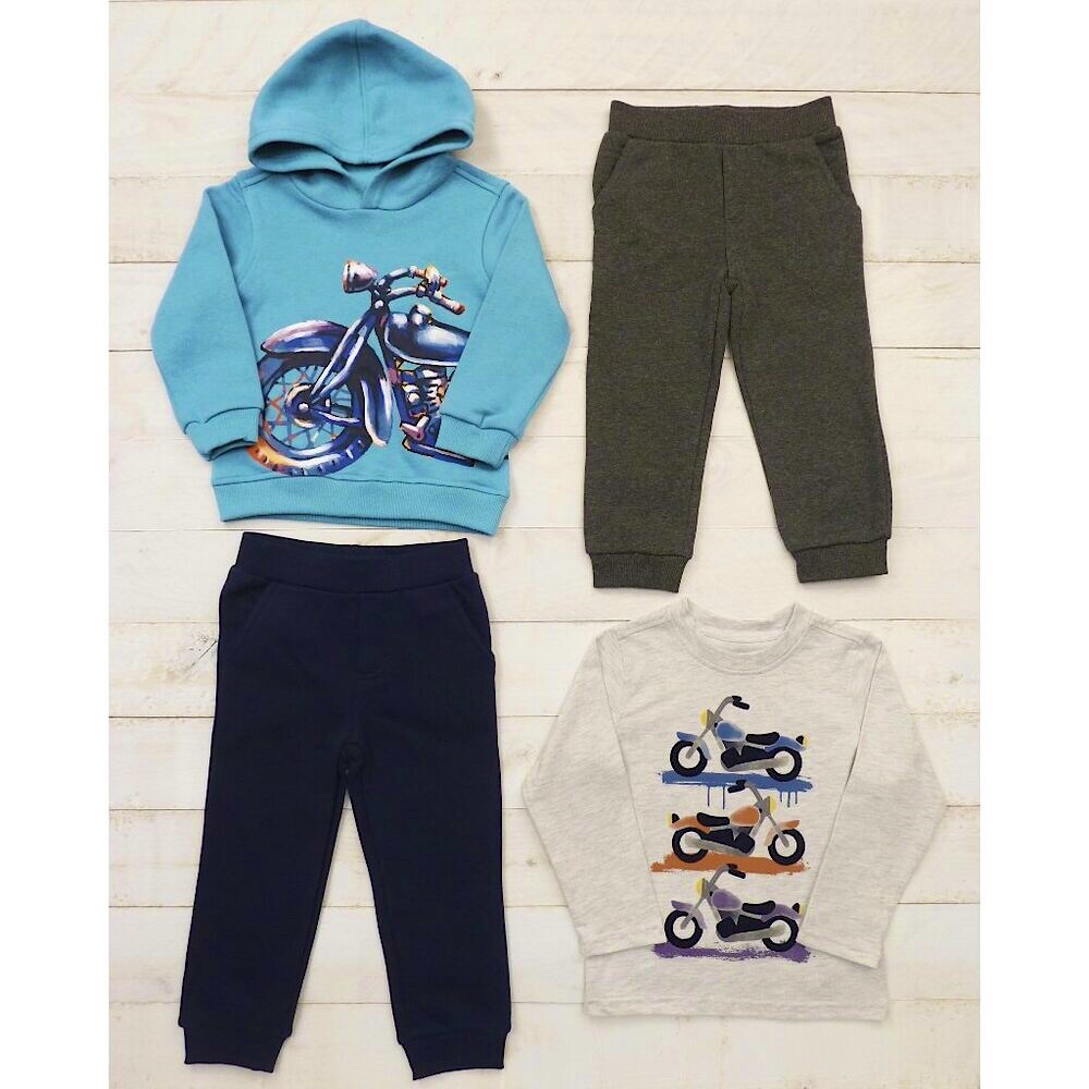 Kids Headquarters 4 Piece Motorcycle Hoodie & Pant Set • Blue Gray • 3T • NWT